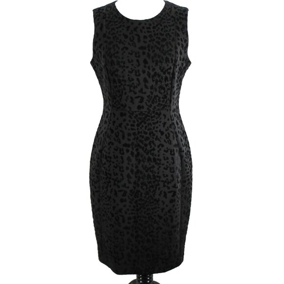 Calvin Klein Sheath Dress Womens 10 Black Velvet Flocked Animal Print Sleeveless - Picture 1 of 7